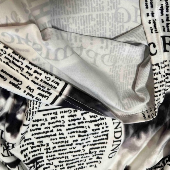 Newspaper Print Tank Dress Midi Fitted Sleeveless Stretchy - Picture 14 of 16